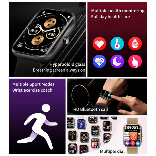 AK58 1.96 inch Screen Bluetooth Smart Watch, Steel Band, Support Health Monitoring & 100+ Sports Modes(Black)