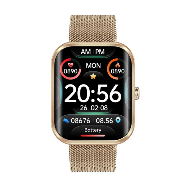 AK58 1.96 inch Screen Bluetooth Smart Watch, Steel Band, Support Health Monitoring & 100+ Sports Modes(Gold)