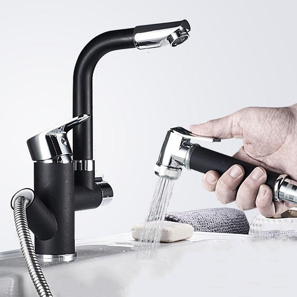 Kitchen Pull-Out Double Faucet Water Table Hot And Cold Water Faucet, Specification: Cube Spray Pull