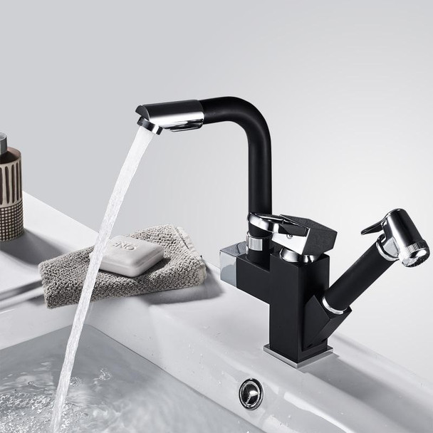 Kitchen Pull-Out Double Faucet Water Table Hot And Cold Water Faucet, Specification: Cube Spray Pull