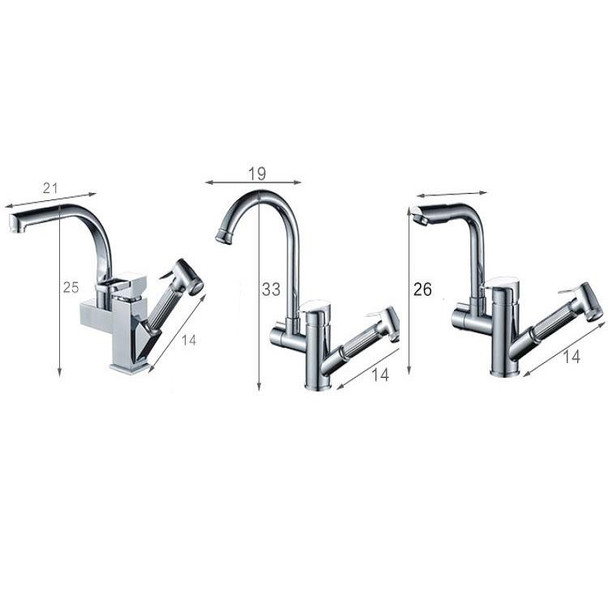 Kitchen Pull-Out Double Faucet Water Table Hot And Cold Water Faucet, Specification: Cube Spray Pull