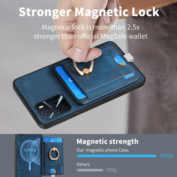 For OPPO A 7/ A12 Retro Splitable Magnetic Card Bag Leatherette Phone Case(Blue)