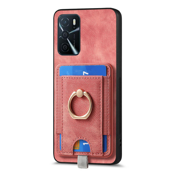 For OPPO A15 Retro Splitable Magnetic Card Bag Leatherette Phone Case(Pink)