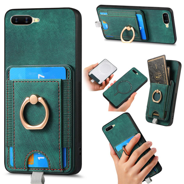 For OPPO A 7/ A12 Retro Splitable Magnetic Card Bag Leatherette Phone Case(Green)