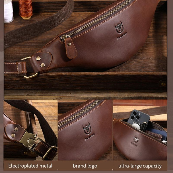 Bull Captain Retro Crazy Horse Leatherette Men Waist Bag Shoulder Bag Crossbody Bag(Coffee)