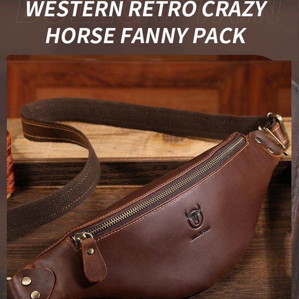Bull Captain Retro Crazy Horse Leatherette Men Waist Bag Shoulder Bag Crossbody Bag(Coffee)