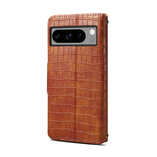 For Google Pixel 7 Pro Denior Crocodile Texture Oil Edge Leatherette Phone Case(Brown)