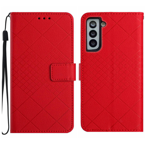 For Samsung Galaxy S22+ 5G Rhombic Grid Texture Leatherette Phone Case(Red)