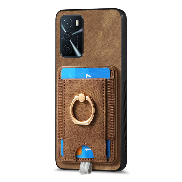 For OPPO A15 Retro Splitable Magnetic Card Bag Leatherette Phone Case(Brown)