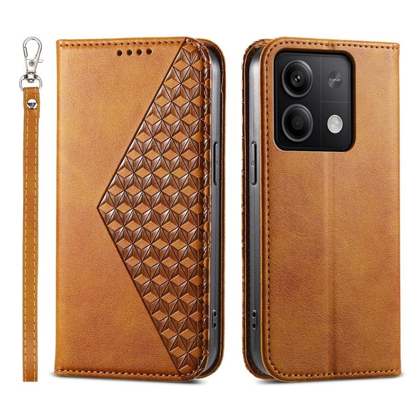 For Xiaomi Redmi Note 13 Cubic Grid Calf Texture Magnetic Leather Phone Case(Yellow)