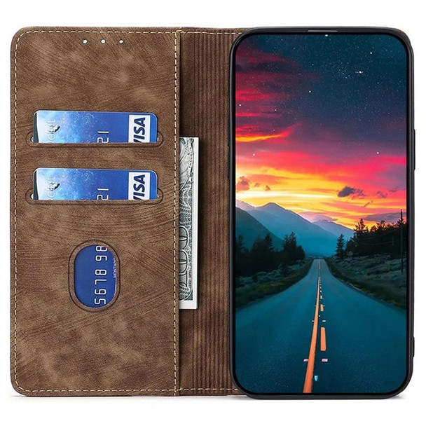 For For Infinix GT 10 Pro 5G RFID Anti-theft Brush Magnetic Leatherette Phone Case(Brown)