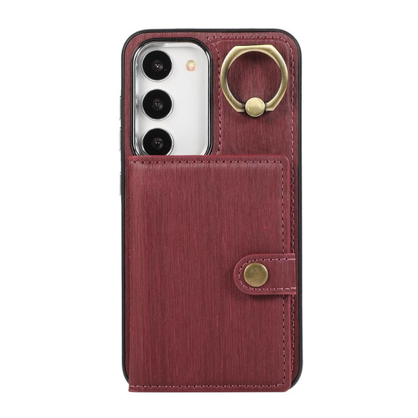 For Samsung Galaxy Galaxy S22 5G Brushed Texture Wallet Ring Holder Phone Case(Dark Red)