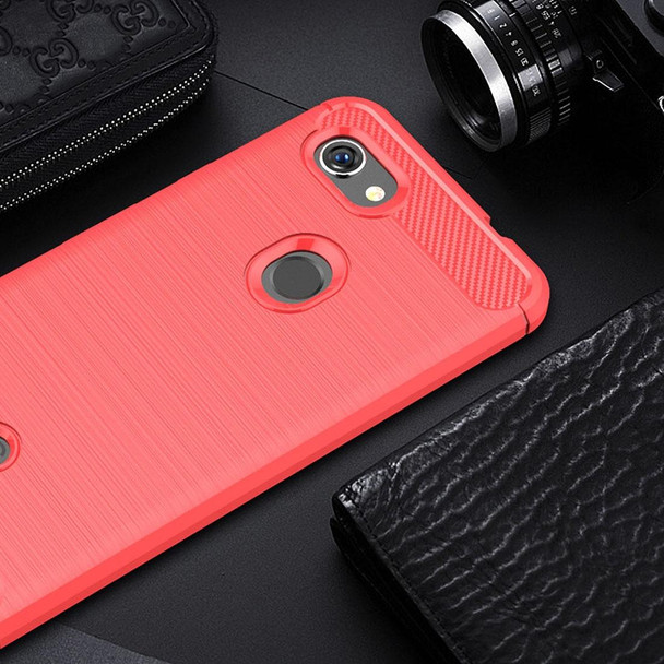 Brushed Texture Carbon Fiber Shockproof TPU Case for Google Pixel 3 Lite (Red)