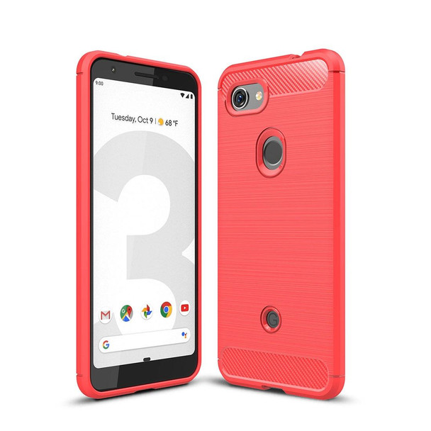 Brushed Texture Carbon Fiber Shockproof TPU Case for Google Pixel 3 Lite (Red)