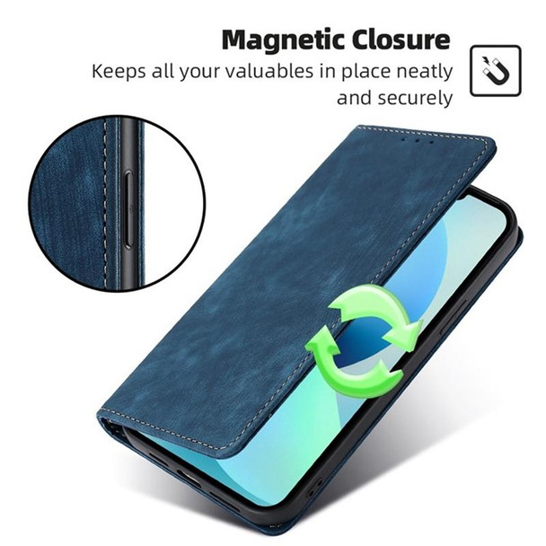 For For Infinix GT 10 Pro 5G RFID Anti-theft Brush Magnetic Leatherette Phone Case(Blue)