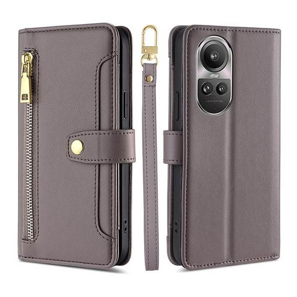 For OPPO Reno10 5G / Reno10 Pro 5G Global Lite Sheep Texture Cross-body Zipper Wallet Leatherette Phone Case(Grey)