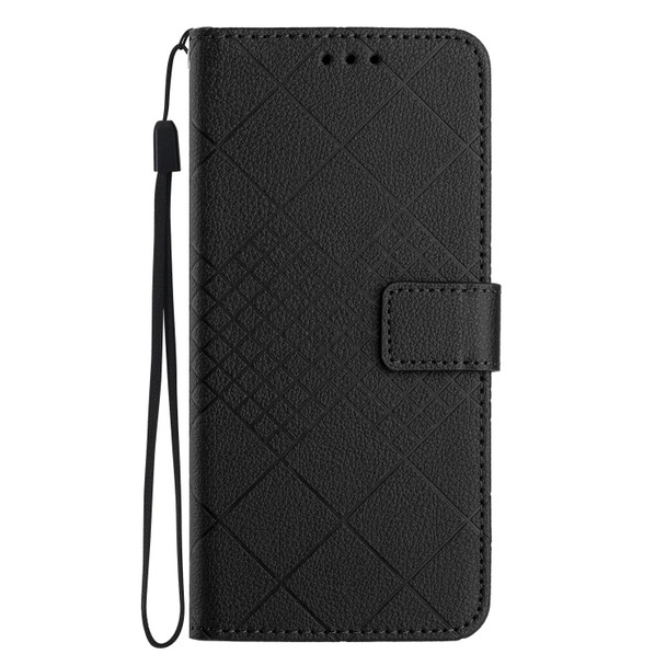 For Samsung Galaxy S22+ 5G Rhombic Grid Texture Leatherette Phone Case(Black)