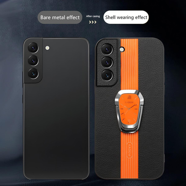 For Samsung Galaxy S22 5G Magnetic Litchi Leatherette Back Phone Case with Holder(Orange)