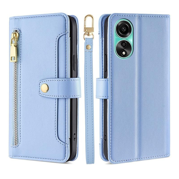 For OPPO A78 4G Lite Sheep Texture Cross-body Zipper Wallet Leatherette Phone Case(Blue)