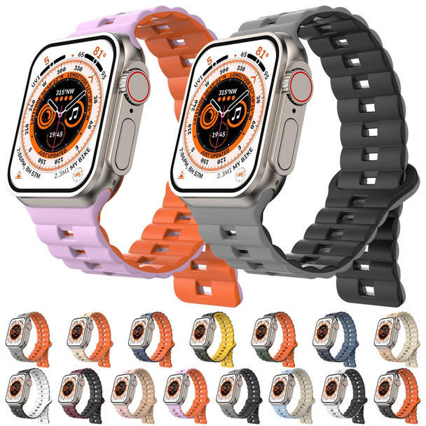 For Apple Watch Series 6 44mm Reverse Buckle Two Color Magnetic Silicone Watch Band(Midnight Blue+Orange)