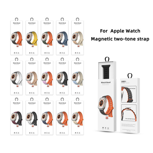 For Apple Watch Series 5 40mm Reverse Buckle Two Color Magnetic Silicone Watch Band(Olive Green+Orange)