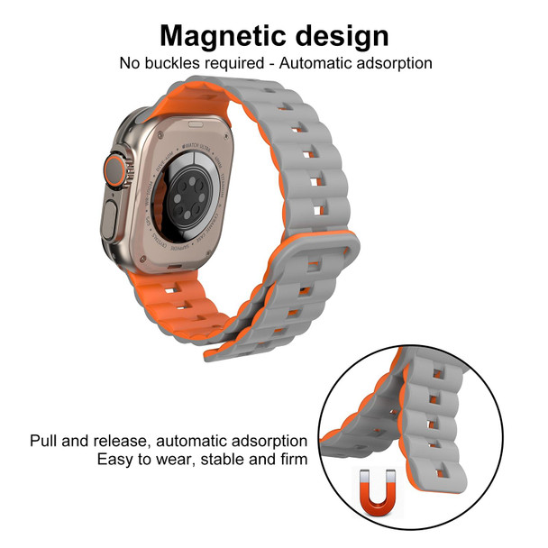 For Apple Watch SE 44mm Reverse Buckle Two Color Magnetic Silicone Watch Band(Black+Orange)