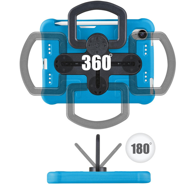 For iPad mini 6 2021 Shield 360 Rotation Handle EVA Shockproof PC Tablet Case(Blue Black)
