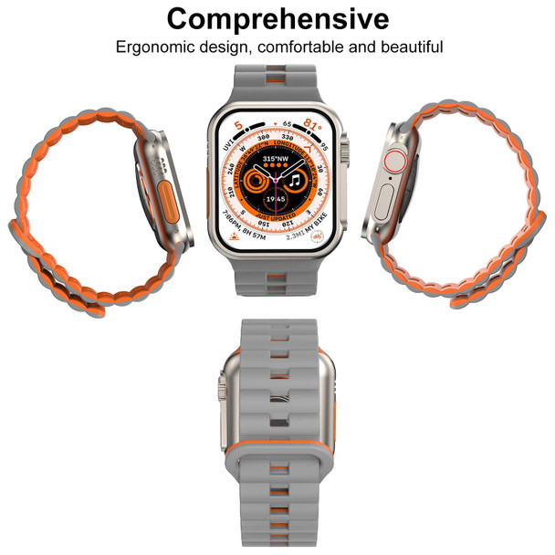 For Apple Watch SE 2022 44mm Reverse Buckle Two Color Magnetic Silicone Watch Band(Black+Orange)