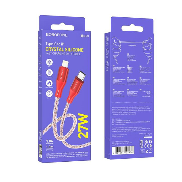 Borofone BX96 PD27W USB-C / Type-C to 8 Pin Silicone Fast Charging Data Cable, Length: 1m(Red)