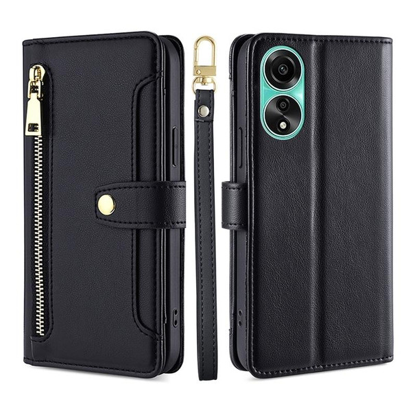 For OPPO A78 4G Lite Sheep Texture Cross-body Zipper Wallet Leatherette Phone Case(Black)