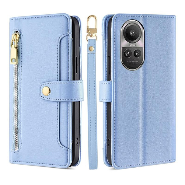 For OPPO Reno10 5G / Reno10 Pro 5G Global Lite Sheep Texture Cross-body Zipper Wallet Leatherette Phone Case(Blue)