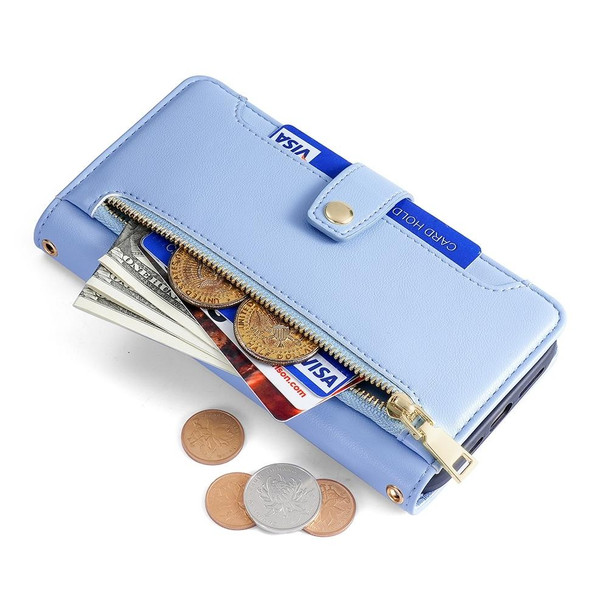 For OPPO Reno10 5G / Reno10 Pro 5G Global Lite Sheep Texture Cross-body Zipper Wallet Leatherette Phone Case(Blue)