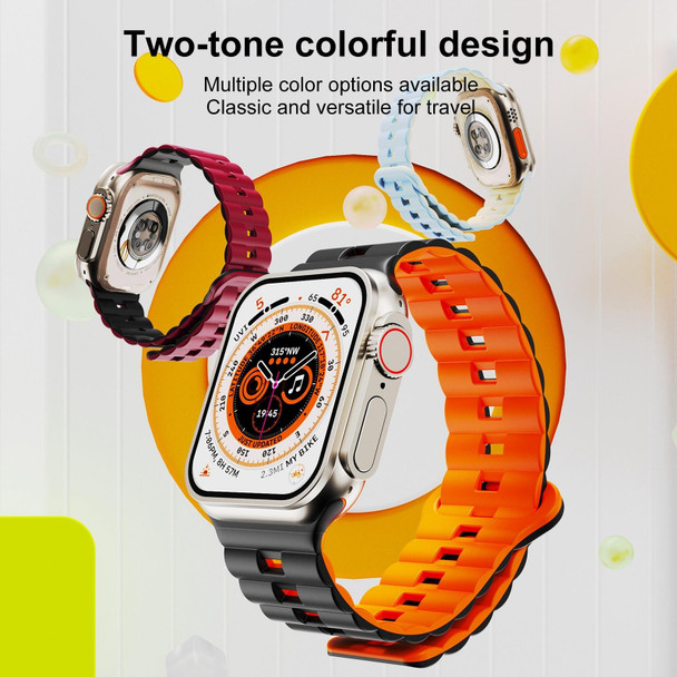 For Apple Watch SE 44mm Reverse Buckle Two Color Magnetic Silicone Watch Band(Purple+Orange)