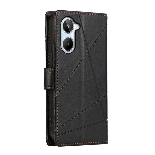 For Realme 10 4G PU Genuine Leatherette Texture Embossed Line Phone Case(Black)