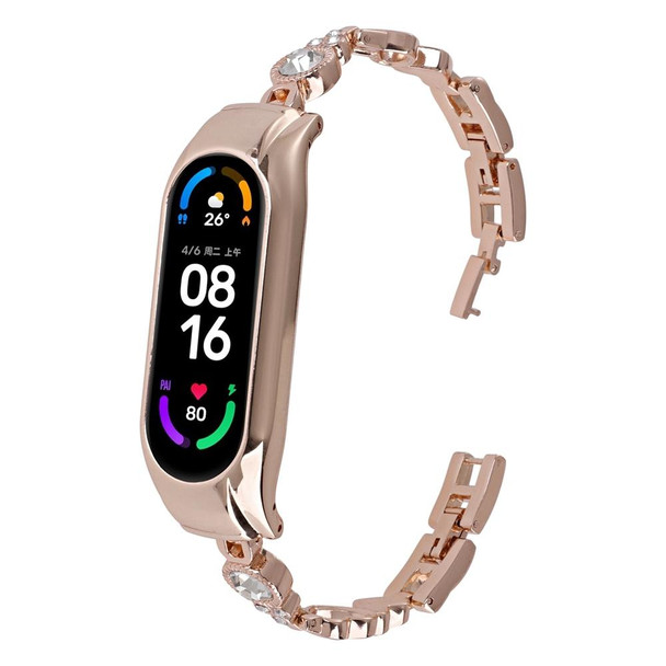 For Xiaomi Mi Band 7 Heart-to-heart Diamond Metal Watch Band(Rose Gold)