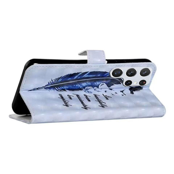 For Samsung Galaxy S24 Ultra 5G Oil Embossed 3D Drawing Leatherette Phone Case(Blue Feather)