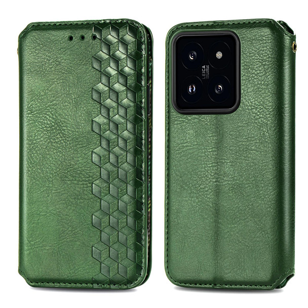 For Xiaomi 14 Cubic Grid Pressed Magnetic Leather Phone Case(Green)