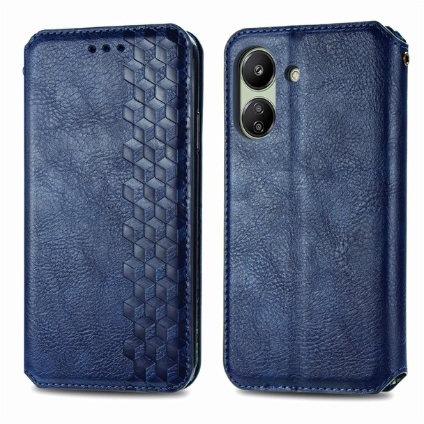 For Xiaomi Redmi 13C Cubic Grid Pressed Magnetic Leather Phone Case(Blue)