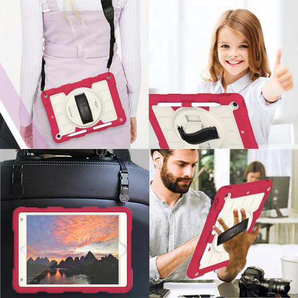 For iPad 10.2 2021 / 2020 / 2019 Silicone Hybrid PC Shockproof Tablet Case with Shoulder Strap(Feifan Magenta)