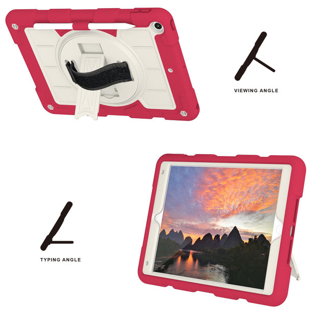For iPad 10.2 2021 / 2020 / 2019 Silicone Hybrid PC Shockproof Tablet Case with Shoulder Strap(Feifan Magenta)
