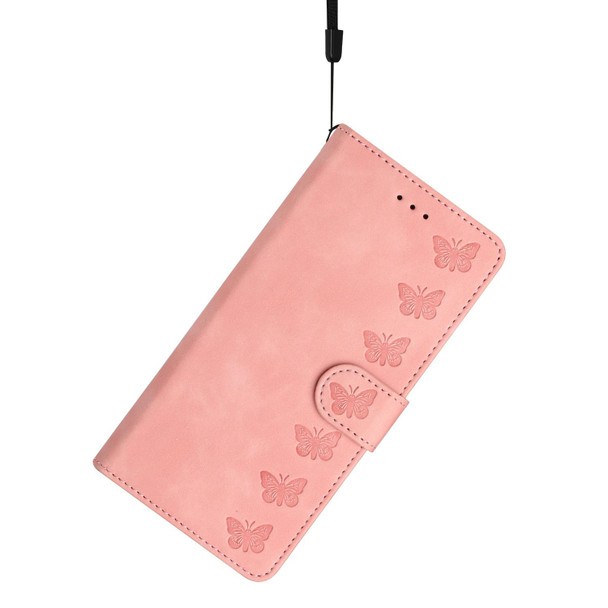 For OPPO A58 Seven Butterflies Embossed Leatherette Phone Case(Pink)