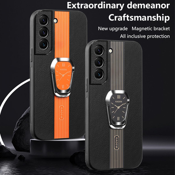 For Samsung Galaxy S22+ 5G Magnetic Litchi Leatherette Back Phone Case with Holder(Orange)