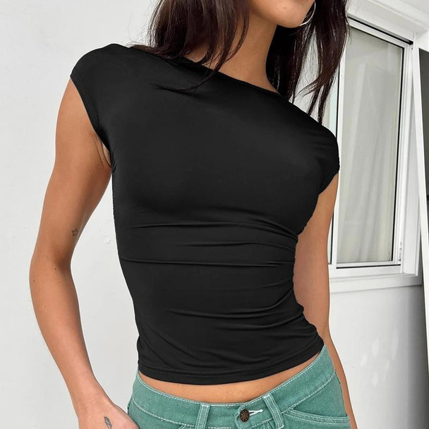 Women Sexy Backless Top Comfortable Breathable Slim Fit T-Shirt, Size: L(ESSO028 Black)