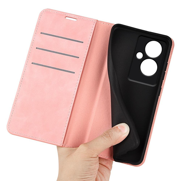 For OPPO A79 Retro-skin Magnetic Suction Leatherette Phone Case(Pink)