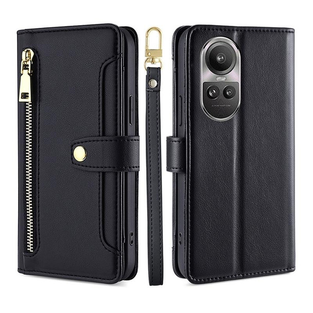 For OPPO Reno10 5G / Reno10 Pro 5G Global Lite Sheep Texture Cross-body Zipper Wallet Leatherette Phone Case(Black)