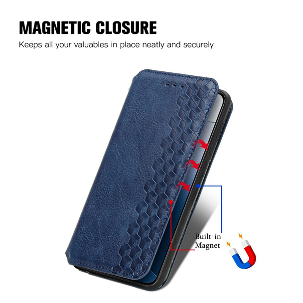 For Xiaomi 14 Cubic Grid Pressed Magnetic Leather Phone Case(Blue)