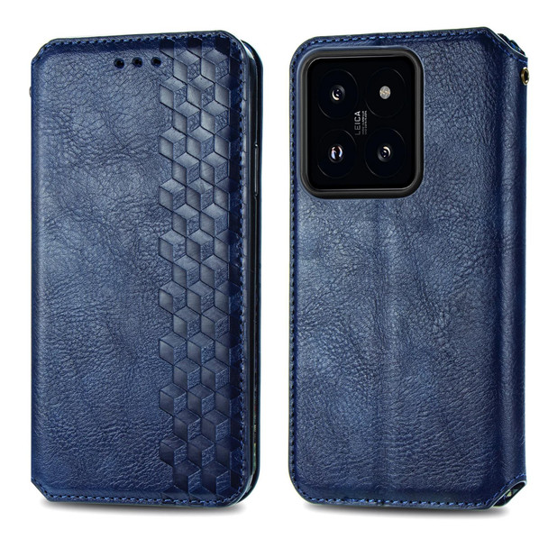 For Xiaomi 14 Cubic Grid Pressed Magnetic Leather Phone Case(Blue)
