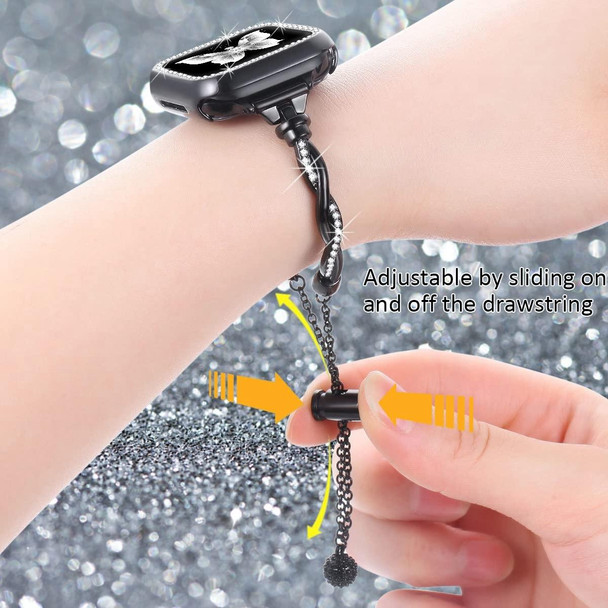 For Apple Watch 42mm Twist Bracelet Diamond Metal Watch Band(Black)