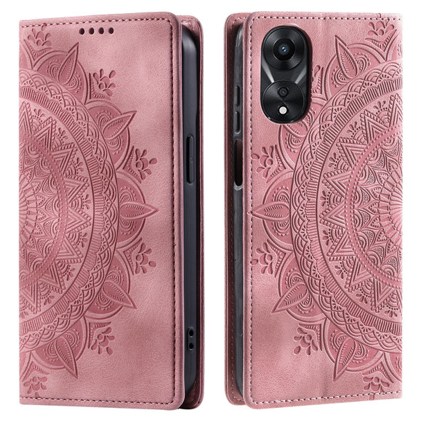 For OPPO A78 5G / A58 5G Totem Embossed Magnetic Leatherette Phone Case(Rose Gold)