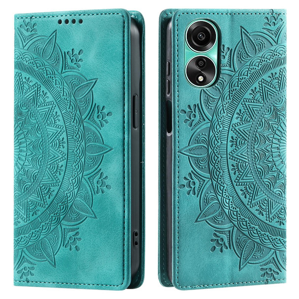 For OPPO A78 4G Totem Embossed Magnetic Leatherette Phone Case(Green)